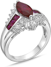 .925 Sterling Silver, Marquise and Baguette Cut Lab Grown Gem & Lab-Grown White Sapphire Wavy Channel Set Engagement Ring - Choice of Gem Color