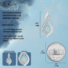 Sterling Silver Pear Birthstone & Lab Grown White Sapphire or CZ Milgrain Twist Pendant Necklace with 18