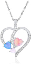 .925 Sterling Silver Heart Shape Lab Grown Multi-Color Opals & White Sapphire Heart Pendant Necklace on 18