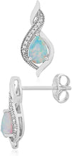 .925 Sterling Silver Pear-Shaped Birthstone & Lab-Grown White Sapphire or CZ Milgrain Twist Stud Drop Earrings - Choice of Gem Color/Month