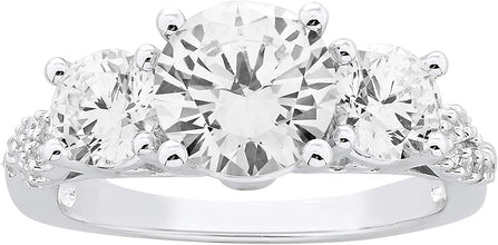 .925 Sterling Silver Round Brilliant Cut Cubic Zirconia Three Stone Crossover Infinity Twist Shank Engagement Ring