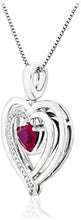 .925 Sterling Silver, Red Heart Cut Lab-Grown Ruby & Lab-Grown White Sapphire 1” Open Heart Reversible Pendant Necklace - 18”