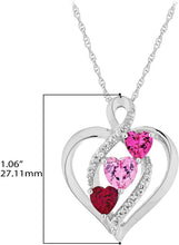 .925 Sterling Silver Heart Cut Lab-Grown Ruby & Heart Cut Lab-Grown Pink and White Sapphire 3 Heart Infinity Pendant Necklace - 18”