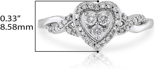10K White Gold 1/4 Cttw Diamond Heart with Halo & Infinity Sides Promise Ring (H-I Color, I1-I2 Clarity)