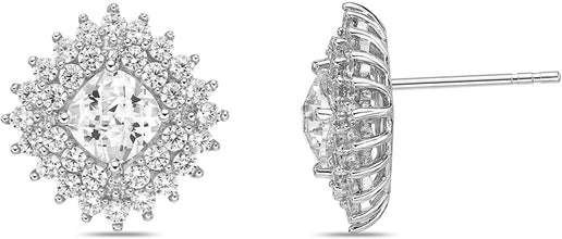 .925 Sterling Silver & Round Cushion Cut White Cubic Zirconia 5/8