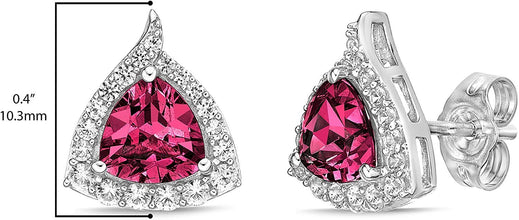 .925 Sterling Silver Trillion Cut Birthstone & Created White Sapphire Halo Stud Earrings - Choice of Birthstone/Month