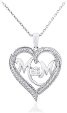 .925 Sterling Silver Diamond Accented 'MOM' Heart Shaped Pendant Necklace on 18