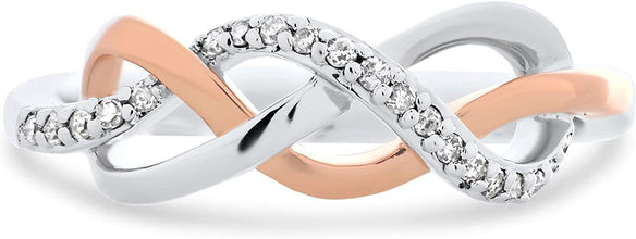 14K Rose Gold Plated .925 Sterling Silver 1/10 Cttw Diamond Woven Infinity Knot Ring (I-J Color, I2-I3 Clarity)