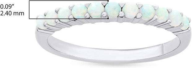 .925 Sterling Silver & Lab Created White Opal Cabochon 11 Stone Shared Prong Opal Band-Style Statement Ring
