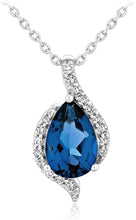 .925 Sterling Silver Pear Shape Created Blue Sapphire and Round White Sapphire Bypass Pendant Necklace - 18