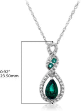 .925 Sterling Silver Lab Grown Emerald & Lab Grown White Sapphire Twisted Infinity Pendant Necklace on 18