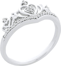 .925 Sterling Silver 1/10 Cttw Diamond Heart Crown V Shaped Band Style Fashion Ring (I-J Color, I2-I3 Clarity)