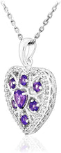 .925 Sterling Silver Heart & Round Amethyst and Created White Sapphire Openwork Heart Halo Pendant Necklace - 18