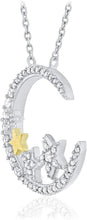 14K Yellow Gold Plated .925 Sterling Silver 1/3 Cttw Diamond Crescent Moon & Stars Necklace on 18