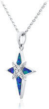 .925 Sterling Silver Lab Grown Green Blue Opal and Created White Sapphire North Star Pendant Necklace