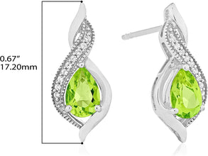 .925 Sterling Silver Pear-Shaped Birthstone & Lab-Grown White Sapphire or CZ Milgrain Twist Stud Drop Earrings - Choice of Gem Color/Month