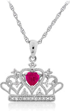 .925 Sterling Silver Heart Lab Grown Ruby & Lab Grown White Sapphire Heart Filigree Tiara Pendant Necklace on 18