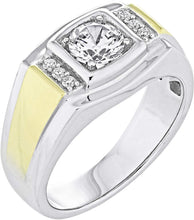 14K Yellow Gold Plated .925 Sterling Silver Cubic Zirconia Men's Stepped Edge Ring