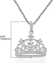 .925 Sterling Silver Lab Created White Sapphire Crown Pendant Necklace with 18