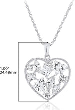 .925 Sterling Silver Assorted Shape Cubic Zirconia Milgrain Open Heart Shape Pendant Necklace with 18