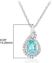 .925 Sterling Silver Pear-Shaped Birthstone & Lab Grown White Sapphire or CZ Teardrop Pendant Necklace on 18