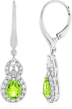 Sterling Silver Teardrop Birthstone & Lab Grown White Sapphire or CZ Art Deco Drop Hinged Latch Back Dangle Earrings - Choice of Gem Color/Month