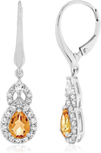 Sterling Silver Teardrop Birthstone & Lab Grown White Sapphire or CZ Art Deco Drop Hinged Latch Back Dangle Earrings - Choice of Gem Color/Month