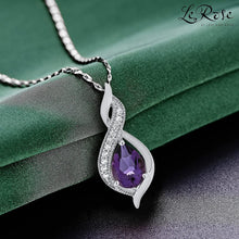 Sterling Silver Pear Birthstone & Lab Grown White Sapphire or CZ Milgrain Twist Pendant Necklace with 18