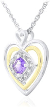 14K Yellow Gold Plated .925 Sterling Silver, Cushion Cut Gemstone & Lab Grown White Sapphire Three Heart Halo Pendant Necklace - 20” - Choice of Color