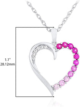 .925 Sterling Silver Ombre Dark to Light Lab Grown Pink Sapphire Heart Pendant Necklace with Lab Grown White Sapphire Accents on 18