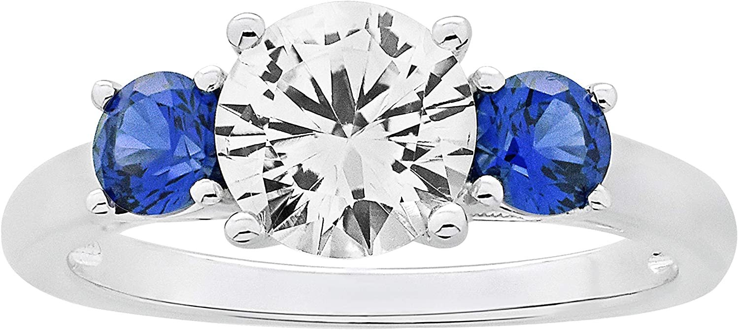 .925 Sterling Silver Lab Created White Sapphire & Lab Created Blue Sapphire 3-Stone Ring