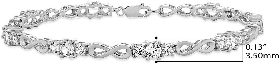 .925 Sterling Silver & Lab Grown White Sapphire Three Stone Infinity Link Tennis Bracelet - 7-1/2
