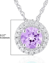 .925 Sterling Silver Birthstone & Lab Grown White Sapphire or CZ Halo Pendant Necklace on 18