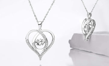 .925 Sterling Silver & Lab Created White Sapphire Dancing Heart Pendant Necklace with Fine Rope Chain - 18”