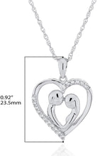 .925 Sterling Silver Cubic Zirconia Heart with Couple and Border Words 'I LOVE U' on 18
