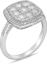 .925 Sterling Silver & 1.0 Cttw Diamond Cluster with Halo 1/2” Square Cushion Shaped Statement Ring (I-J Color, I2-I3 Clarity)