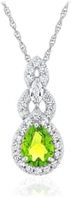 .925 Sterling Silver Teardrop Birthstone & Lab Grown White Sapphire or CZ Art Deco Style Pendant & 18