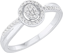 10K White Gold 1/6 Cttw Diamond Oval with Halo & Twisted Sides Promise Ring (H-I Color, I1-I2 Clarity)