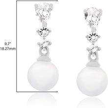 .925 Sterling Silver 6mm Freshwater Cultured Pearl and Lab Grown White Sapphire Elegant Drop Dangle Earrings