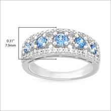 .925 Sterling Silver, Fancy Blue Swarovski Zirconia & White Cubic Zirconia Alternating Stone Band-Style Anniversary or Engagement Ring