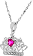 .925 Sterling Silver Heart Lab Grown Ruby & Lab Grown White Sapphire Heart Filigree Tiara Pendant Necklace on 18