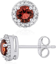 .925 Sterling Silver Birthstone and Lab Grown White Sapphire or CZ Halo Stud Earrings - Choice of Gem Color/Month