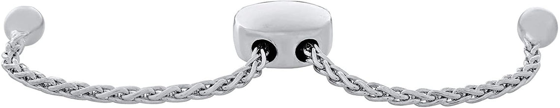 .925 Sterling Silver & Heart Cut White Cubic Zirconia Heart Links and Wheat Chain Adjustable Bolo Bracelet - Fits Wrists From 6”-9-1/3