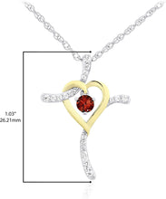 Two Tone 14K Yellow Gold Plated .925 Sterling Silver, Dangling Gemstone & Lab Grown White Sapphire Heart Cross Pendant Necklace 20” - Choice of Color