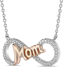 14K Rose Gold Plated .925 Sterling Silver 'Mom' 1/10 Cttw Diamond Infinity Necklace on 18