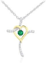 Two Tone 14K Yellow Gold Plated .925 Sterling Silver, Dangling Gemstone & Lab Grown White Sapphire Heart Cross Pendant Necklace 20” - Choice of Color