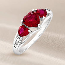 .925 Sterling Silver Heart Lab Grown Ruby Three Heart Ring - Size 7