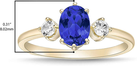 14K Yellow Gold Plated .925 Sterling Silver Oval Cut Birthstone & Created White Sapphire Three Stone Engagement Ring - Choice of Birthstone/Month
