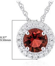 .925 Sterling Silver Birthstone & Lab Grown White Sapphire or CZ Halo Pendant Necklace on 18