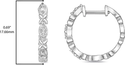 .925 Sterling Silver 1/5 Cttw Diamond Xs & Os Huggie Style Hoop Earrings (I-J Color, I2-I3 Clarity)
